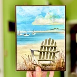 🌸 Tranquil Beach Chair and Sailboats Wall Art